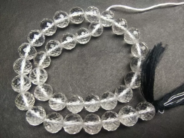 Aaa Crystal Quartz Gemstone Round Micro Faceted 8 Mm Beads 7" Strands