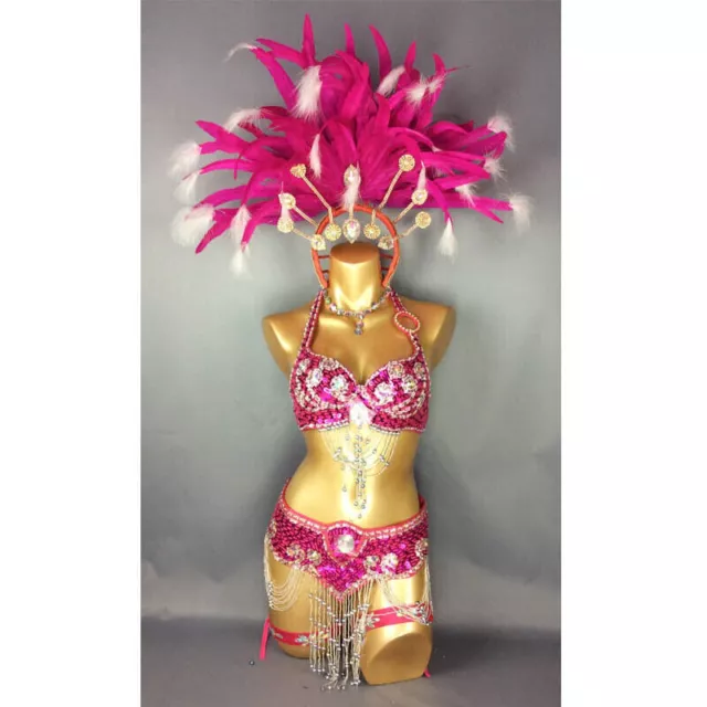 SEXY SAMBA RIO Carnival Costume Handmde Belly Dance Costume Red Feather  Piece $243.80 - PicClick