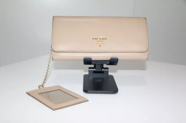 PRADA Beige Saffiano Leather Flap Continental Wallet Purse