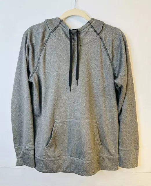 Danskin Now Raglan Sleeve Hoodie Fleece Lined Sweatshirt Gray Heathered Large