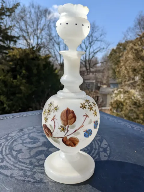 Victorian Bristol Glass Decanter Hand Painted Enamel Floral Antique