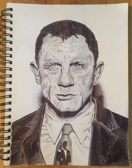 ORIGINAL PEN AND Ink drawing of Daniel Craig $199.00 - PicClick CA