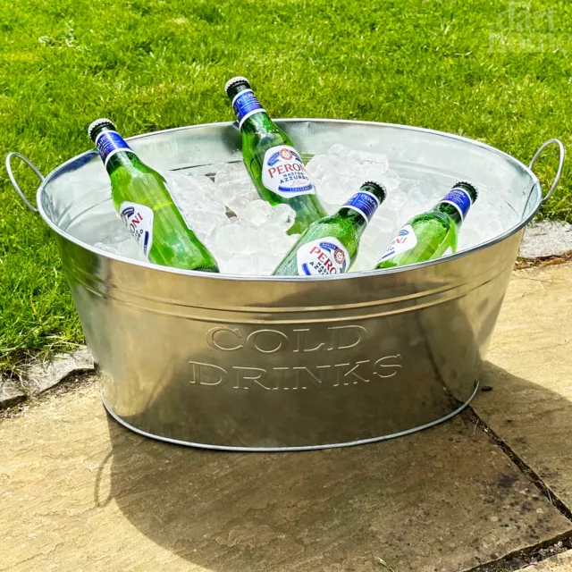 Galvanised Cold Drinks Ice Bucket Large Metal Champagne Wine Cooler Tub Handles