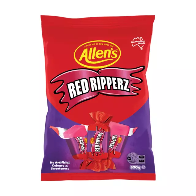 800g ALLENS RED RIPPERZ RASPBERRY CHEWS BULK LOLLIES CHEWY CANDY SWEETS