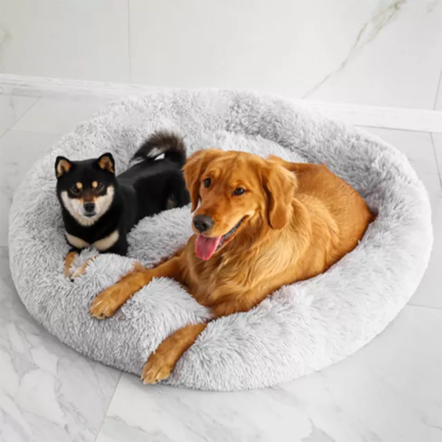 Round Plush Donut Dog Plush Pet Bed Dog Cat Warming Fluffy Soft Cushion Washable 3
