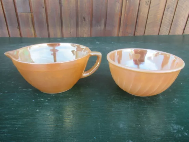 Vintage Fire King Oven Ware Peach 2 Batter Mixing Bowl with Spout