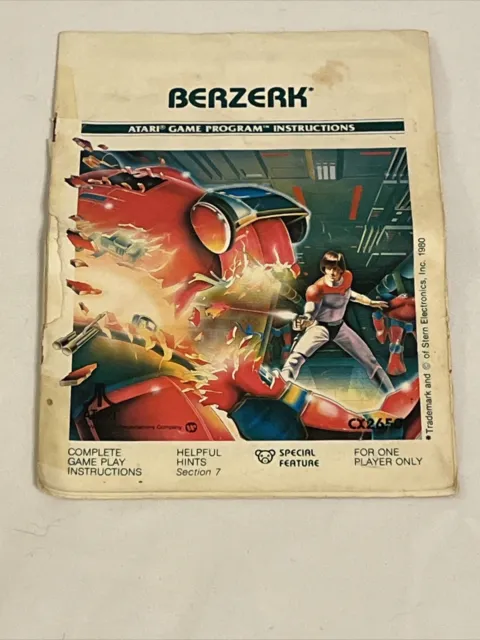 Atari 2600 Berzerk Game Manual Only