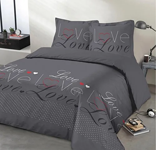 Vision - Parure de lit Love Anthracite - Set de Housse de 260_x_240cm Gray