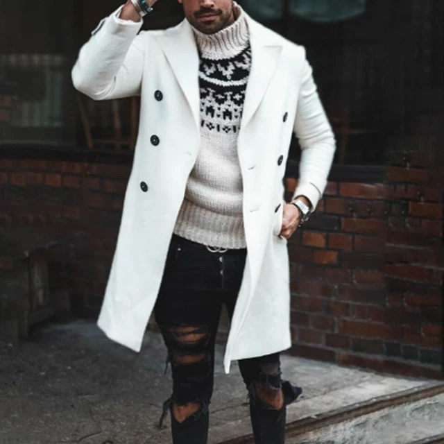 Mens Trench Coat Double Breasted Winter Warm Outwear Long Jacket Woolen Overcoat 5