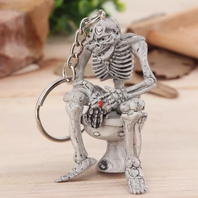 Men Creative Alloy Keyfob Car Ring Keyring Keychain Key Chain Skull Toilet Gift