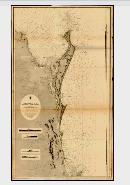ANTIQUE ADMIRALTY  CHART. No.1068. MORETON BAY to SANDY CAPE. 1870 EDITION