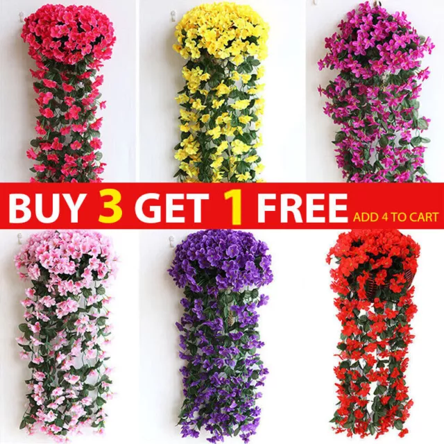 Artificial Fake Hanging Flowers Vine Plant Home Garden Decor Indoor Outdoor UK