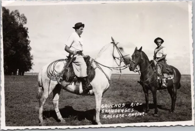 1952 PORTO ALEGRE, Brazil RPPC Real Photo Postcard "GAUCHOS" Cowboys / Horses