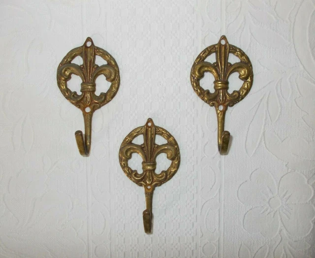 3 Old  Wall Hooks  Brass Coat Hook