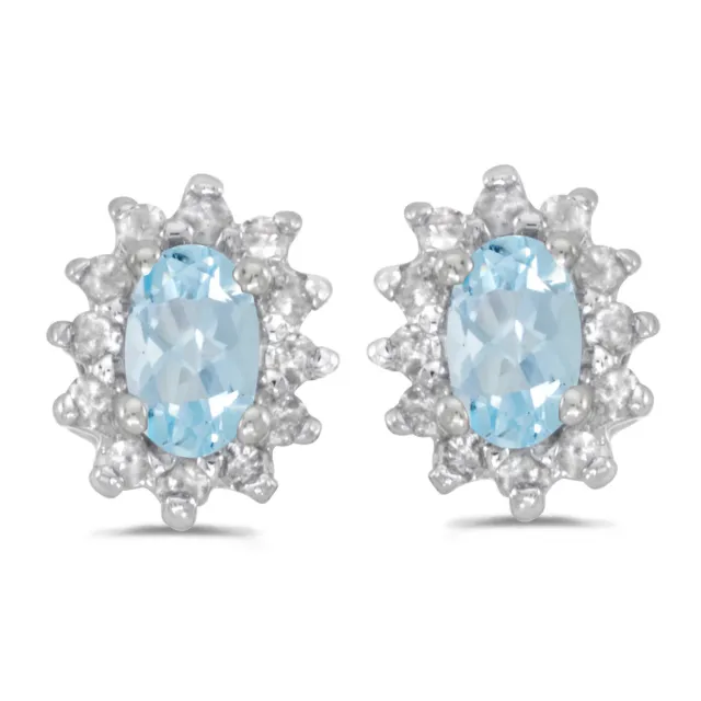 10K WHITE GOLD Oval Aquamarine And Diamond Earrings $270.95 - PicClick