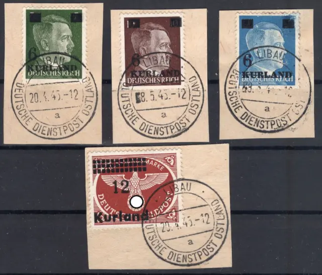 Dt. Besetzung Kurland Mi.Nr. 1 - 4 auf Briefstück, gest. Libau Dienstpost 1945