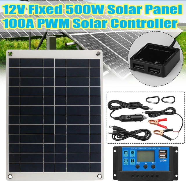 500W 12V Panneau Solaire Kits Chargeur Batterie + 100A Contrôleur Caravan Boat
