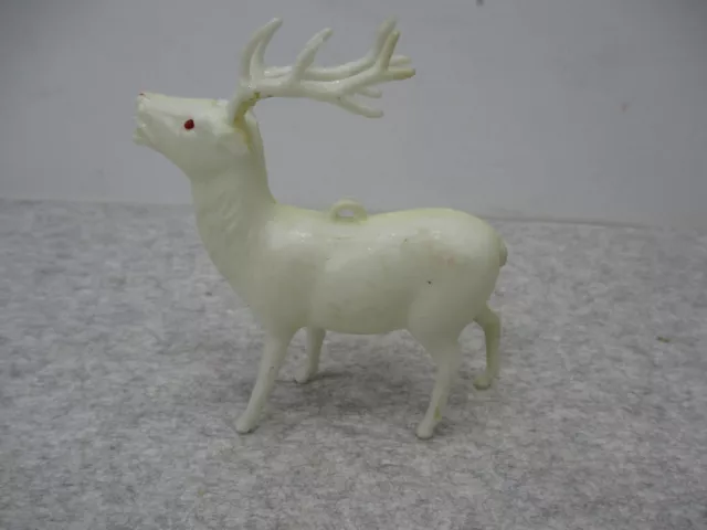 1 Vintage White Reindeer White Stag Standing Christmas Hard Plastic 3 1/4" Tall