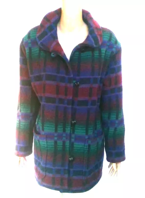 Vintage LL BEAN Size L Wool Coat Multicolor Aztec Southwestern Gray Blue Jacket