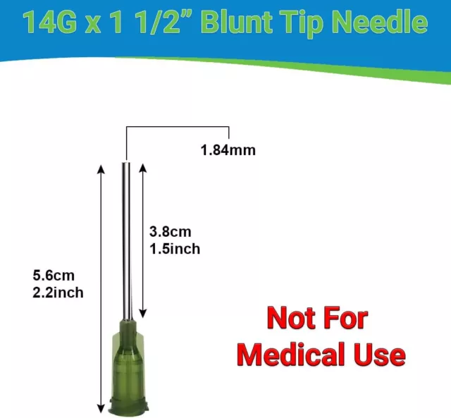 50 Blunt Dispensing Needles Syringe Blunt Tip Needle 14 Ga 1 1/2" Luer Lock1.5" 3