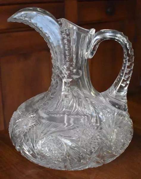 Gorgeous Victorian American Brilliant Period Large Fancy Jug With Hobstar Motif