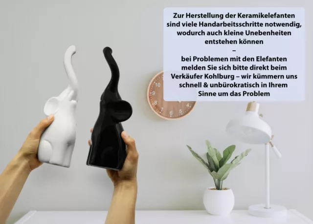 Süße Keramik Elefanten als Paar in Schwarz & Weiß - Skulptur Elefant Deko, Figur 3