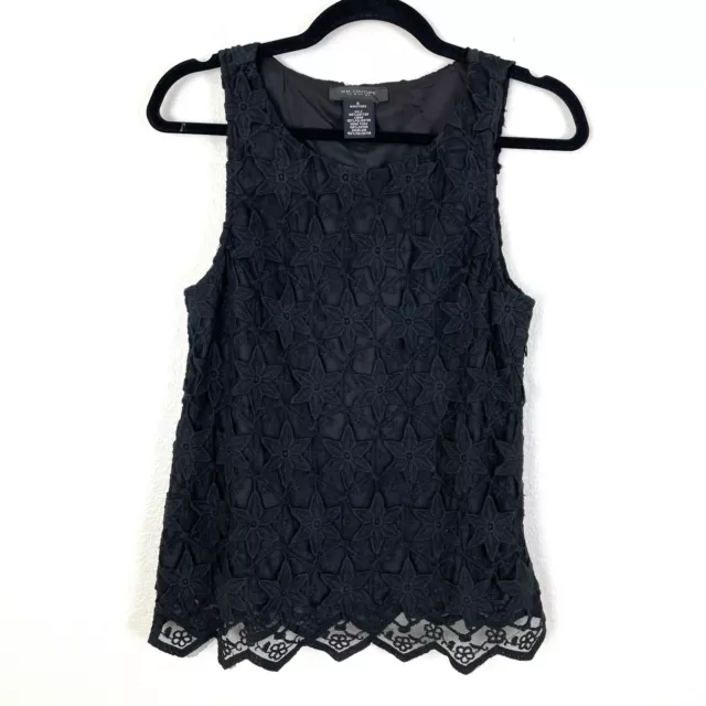 MM Couture by Miss Me Womens Small Star Print Black Lace Overlay Top Sleeveless