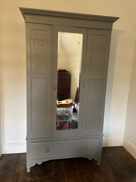 antique wardrobe grey with drawers