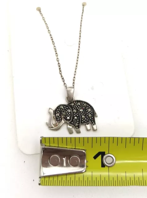 Necklace Elephant Pendant Marcasite Sterling Silver 18" 925 Trunk Up Good Luck