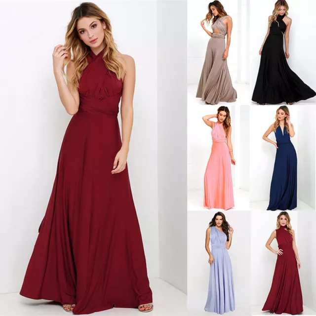 Women's Long Maxi Dress Bridesmaid Multi Way Convertible Formal Evening Wrap