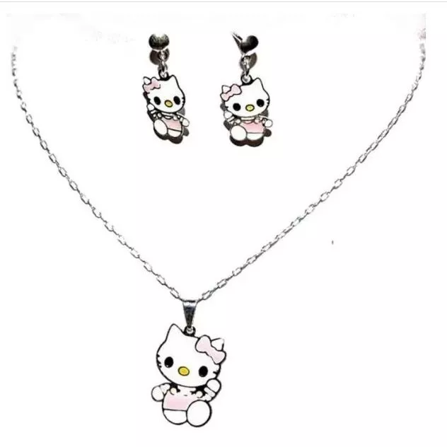 Parure Bijoux Enfant - Hello Kitty - Argent Rhodié Email Rose