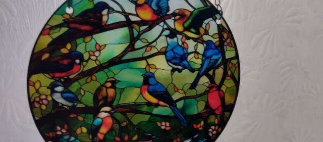Pretty Colourful Birds Stained Glass Effect Sun Catcher Roundel New
