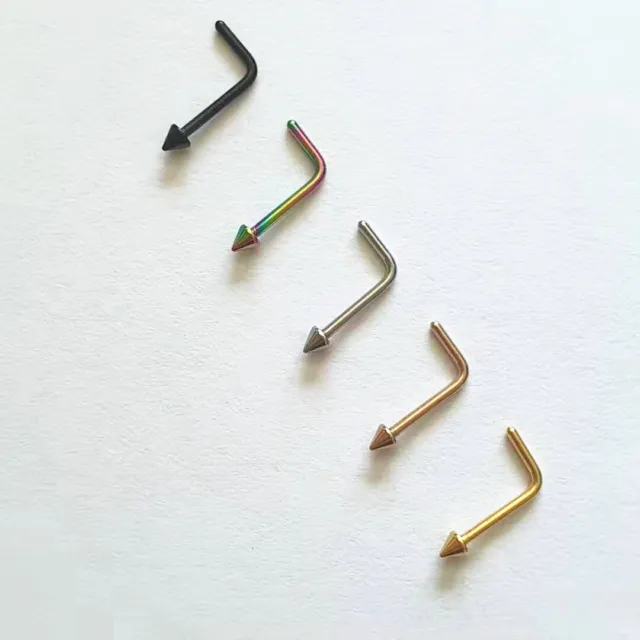 Nose Stud Pin Piercing L Stud Bar Spike Cone 316L Surgical Steel 5 Color Gift UK