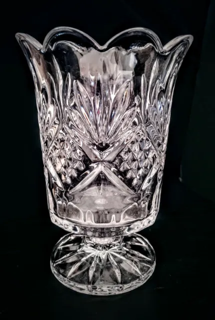 Vintage Elegant 7” Glass Pedestal Pineapple Scalloped Vase or Candle Holder