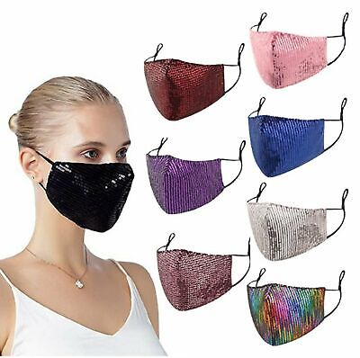 Sequin Glitter Face Mask Fashion Bling Sparkly Washable Face Cover Women