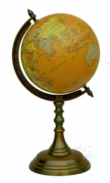 Mappamondo e mappa del mondo in ottone antico da 16" su supporto in...