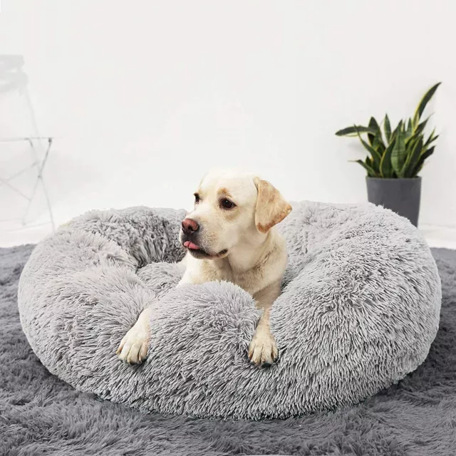 Donut Plush Pet Dog Cat Bed Fluffy Soft Warm Calming Bed Sleeping Kennel Sofa