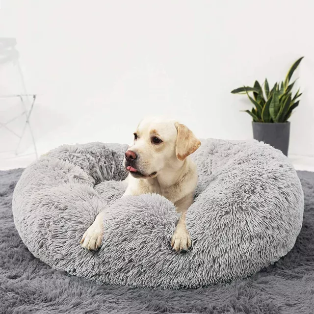 The Original Calming Donut Best  Pet Cat Bed  Dog Bed Mat in Shag lux fur