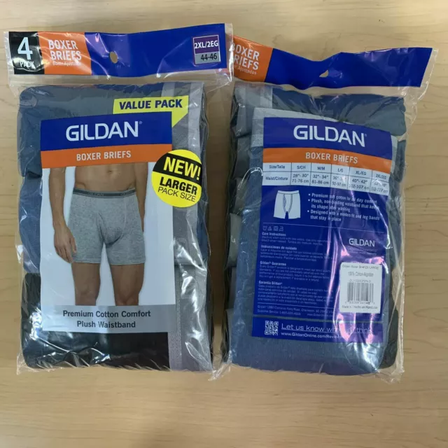 4 Pack Men's Gildan Boxer Brief Premium Waistband Underwear 2XL 44/46 Blue Black