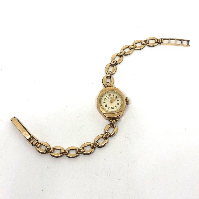 9CT GOLD CASE Everite Ladies Cocktail Watch Swiss Made w/ Rolled 9ct