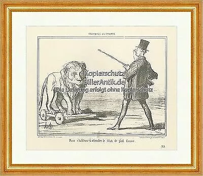 Übungen für die Jagd Löwe Edelmann Jäger Monokel Zylinder Daumier Original 33