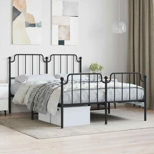 VIDAXL METAL BED Frame without Mattress with Footboard Black 150x200cm