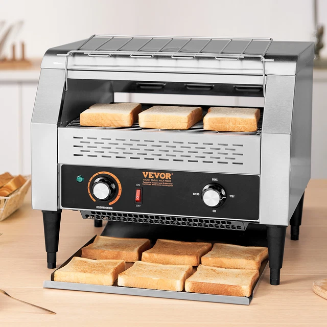VERTES Grille-Pain Convoyeur Professionnel 1340W - Acier Inoxydable - Toasts & Buns Hamburgers - 150 Pièces/heure - 7 Vitesses