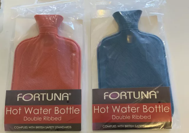 2 botellas de agua caliente Fortuna regulares de doble acanalada con estándares de seguridad británicos