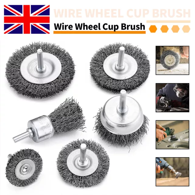 6pc Wire Wheel Cup Brush Set Grinding Wheels For Power Drills Paint Rust Remover