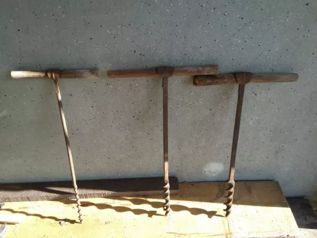 Großer alter Bohrer Holzgriff OLD TOOL Werkzeug antik Holzbohrer geschmiedet Top 3