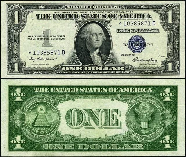 FR. 1614* $1 1935-E Silver Certificate *-D Block AU+ Star