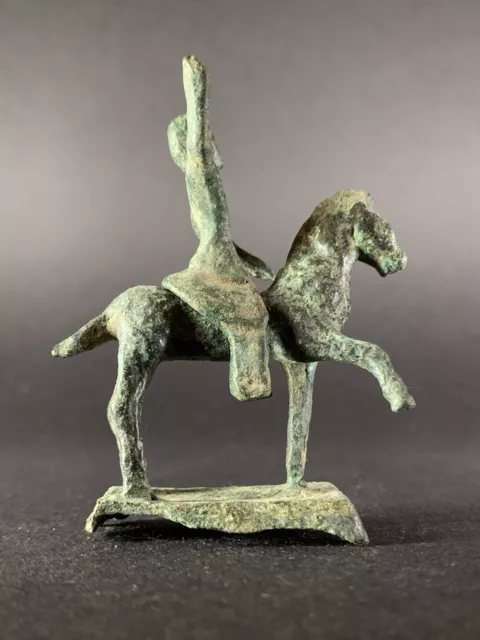 Ancient Celtic Bronze Leaping Horse Figurine With Rider Authentic Artefact