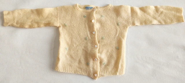 Vtg Handsewn Finest Yarn Long Sleeve Baby Sweater Cardigan ~U.S.A. ~Embroidery