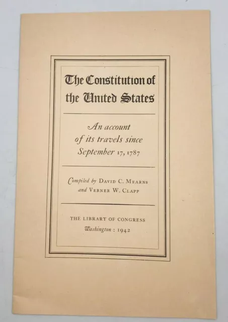 Vintage 1942 US Constitution Library of Congress Accounts of Travel Since 1787